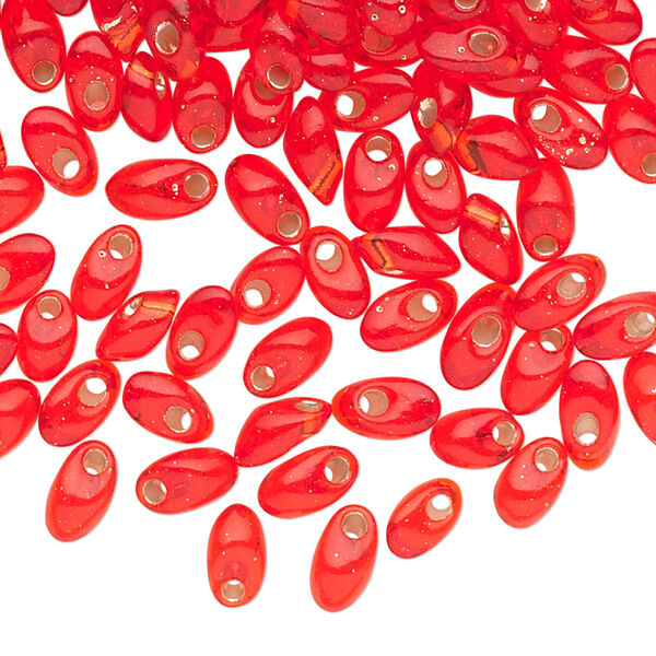 Seed bead, Miyuki, glass, pkg/50g, 7x4mm long magatama, transparent silver-lined red, (LMA-10). image number 0