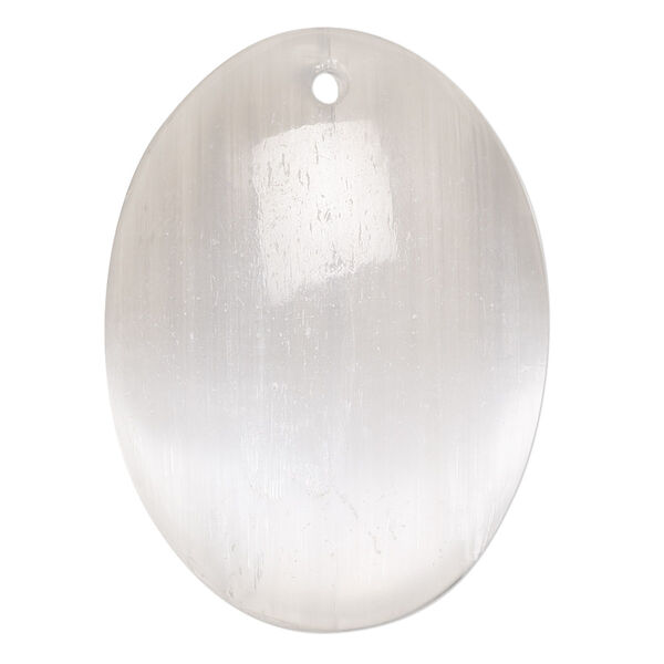 Selenite 1pkg1, hand-cut flat back puffed oval drop B grade, 38x28mm-40x30mm image number 0