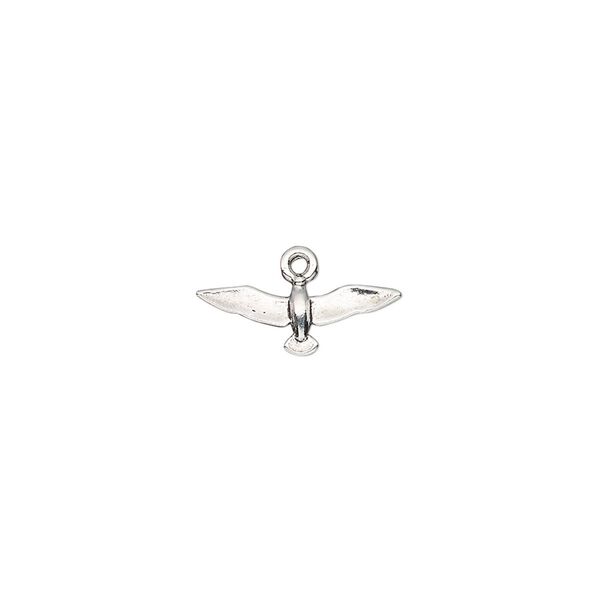 Charm, antiqued sterling silver, 15x6mm single-sided seagull. Sold individually. image number 0