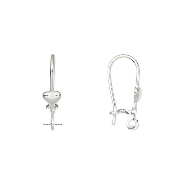 Ear wire, silver-plated brass, 17mm kidney with 4mm heart and open loop, 20-21 gauge. Sold per pkg of 5 pairs. image number 0