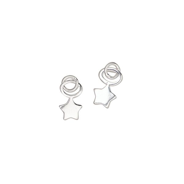 Charm, sterling silver, 5.5mm single-sided star with 4mm closed round loop. Sold per pkg of 2. image number 0