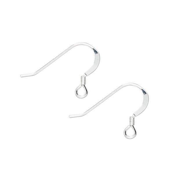 Ear wire fishhook 1pkg1000 sterling silver, 14mm lightweight flat / 2mm coil / open loop, 22 gauge 500 pair image number 0