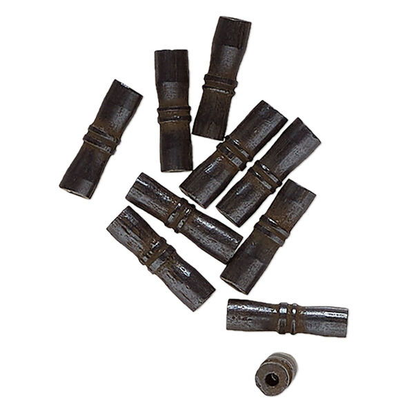 Bead, bone (dyed), black, 14x4mm-13x3mm tube. Sold per pkg of 10. image number 0