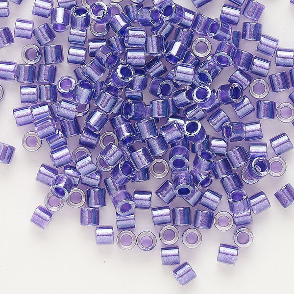 Seed bead, Delica®, glass, pkg/250g, #8 round, translucent purple-lined luster crystal clear (DBL-0906). image number 0