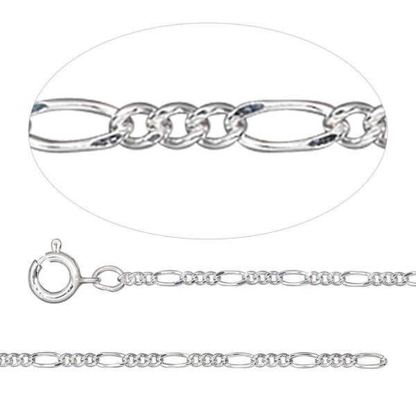 Chain, sterling silver, 1.6mm fine figaro, 24 inches. Sold individually. image number 0