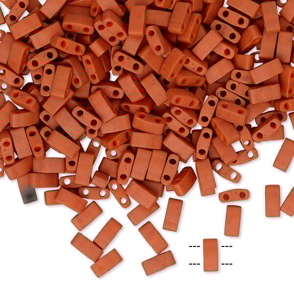Seed bead, TILA®, glass, pkg/40g, 5x2.3mm half tila rectangle, opaque matte dark orange, (HTL-2315). image number 0