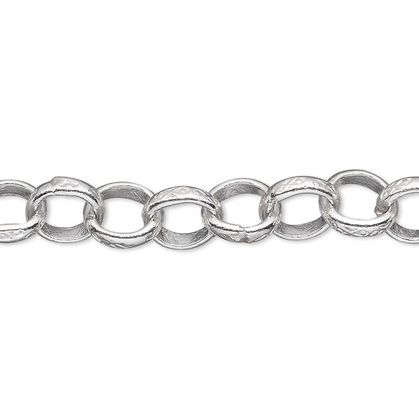 Chain, Hill Tribes, sterling silver, 8mm engraved rolo. Sold per pkg of 2 feet. image number 0