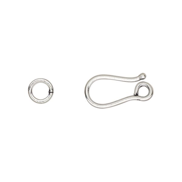 Clasp hook-and-eye 1pkg2 sterling silver, 16x9mm / jump ring, antiqued image number 0
