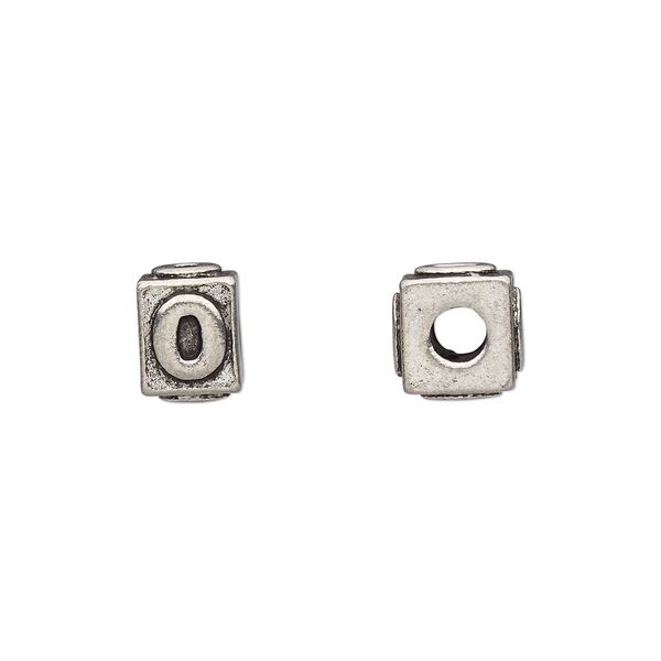 Bead, antiqued pewter (tin-based alloy), 8x6mm rectangle with number "0." Sold per pkg of 4. image number 0