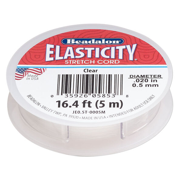 Cord, Beadalon® ELASTICITY®, elastic rubber, pkg/5m, 0.5mm diameter, clear. image number 0