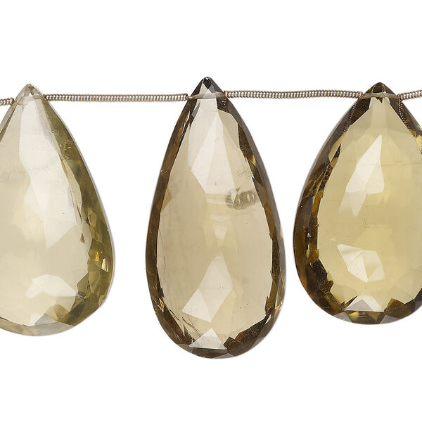 Golden quartz 1pkg8, hand-cut top-drilled faceted puffed teardrop bead B grade, 31x21mm-42x24mm image number 0