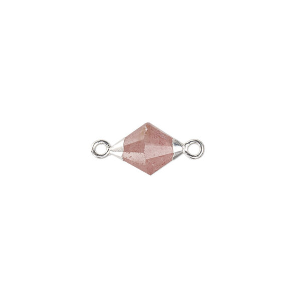Strawberry quartz sterling silver / copper 1pkg1, silver-plated hand-cut faceted bicone link natural B grade, 13x8mm image number 0
