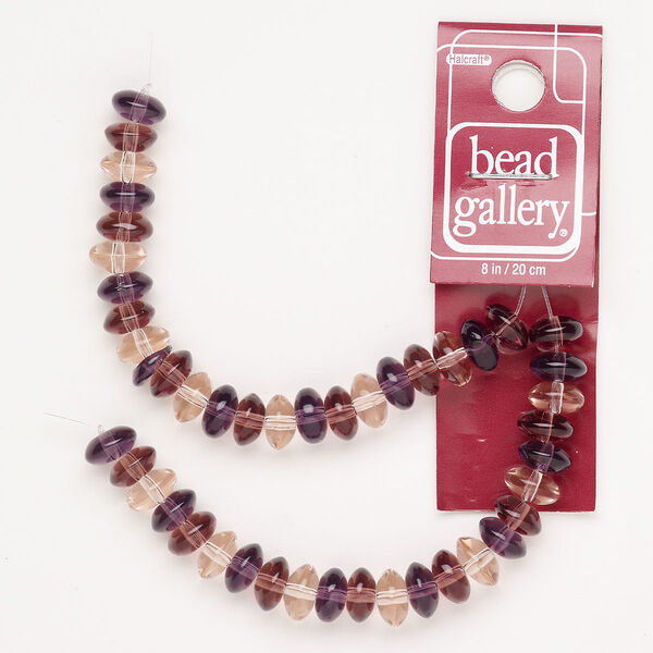 Bead glass 1pk 8x4mm-9x5mm rondelle, translucent and transparent pink purple 8 inch image number 0