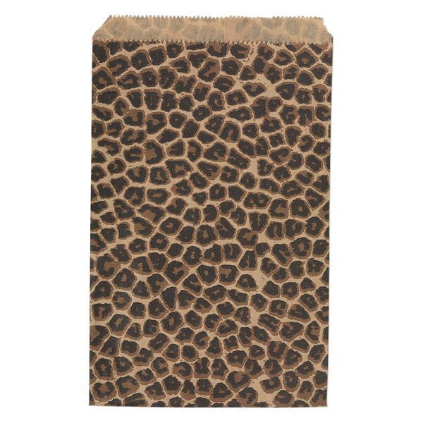 Bag, paper, light brown / dark brown / black, 9x6-inch rectangle with leopard print and scalloped top edge. Sold per pkg of 100. image number 0