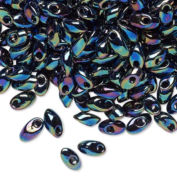 Seed bead, Miyuki, glass, pkg/250g, 7x4mm long magatama, opaque metallic iris variegated blue, (LMA-455). image number 0