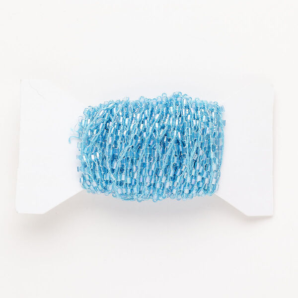 Cord, glass, pkg/32 feet, 2mm round hand-crocheted seed bead cord, light blue AB. image number 0