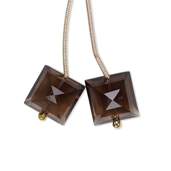 Smoky quartz 1pkg2, hand-cut faceted square bead 12mm image number 0
