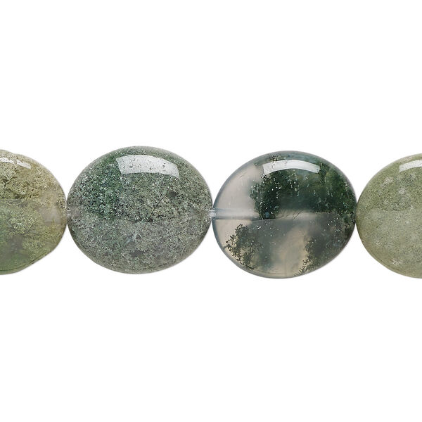 Moss agate 1pkg1, flat oval bead natural B grade, 15.5-16 inch 16x14mm image number 0