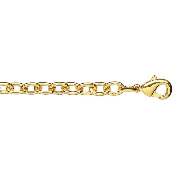 Chain, gold-plated steel, 5x3.5mm heavy cable, 18 inches with lobster claw clasp. Sold per pkg of 10. image number 0