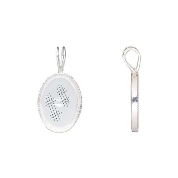 Pendant, sterling silver, 14x10mm oval setting. Sold per pkg of 2. image number 0