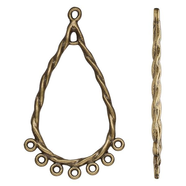 Focal, antique brass-finished "pewter" (zinc-based alloy), 36x20.5mm double-sided open twisted teardrop with 8 closed loops. Sold per pkg of 20. image number 0