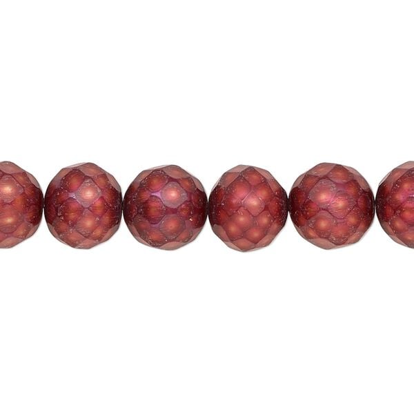 Pearl, cultured freshwater (dyed), cranberry, 9-11mm faceted semi-round with 0.2-0.7mm hole, C grade, Mohs hardness 2-1/2 to 4. Sold per 15-1/2" to 16" strand. image number 0