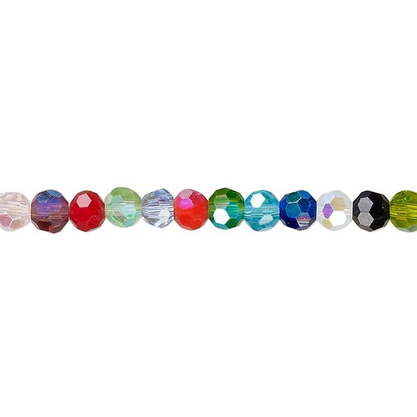 Bead 1pk 32 facets opaque to transparent AB mixed colors, Celestial Crystal® 4mm round 15.5-16 inch image number 0