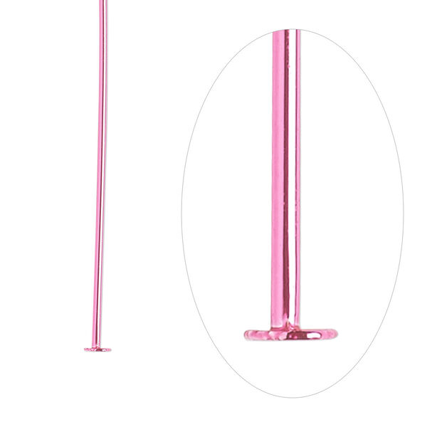 Head pin, electro-coated brass, pink, 2 inches, 21 gauge. Sold per pkg of 10. image number 0