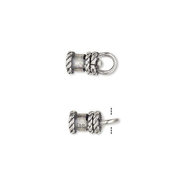 Crimp end, JBB Findings, antique silver-plated brass, 8.5x6mm tube with swivel, loop and rope trim design, 3mm inside diameter. Sold per pkg of 2. image number 0