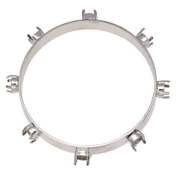Bracelet, bangle, imitation rhodium-finished brass, 10mm width with (8) SS39 round rivoli or chaton mountings, 8 inches. Sold individually. image number 0