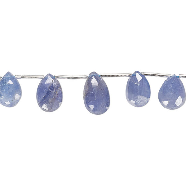 Tanzanite 1pkg1, hand-cut top-drilled faceted flat teardrop bead 4 inch graduated 6x4mm-11x7mm image number 0
