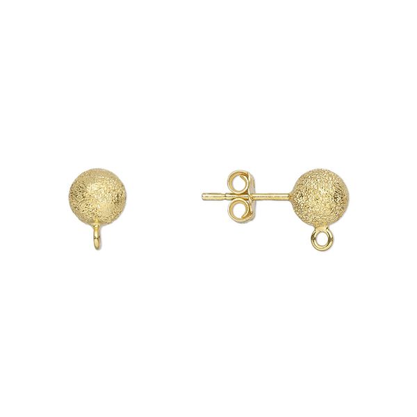 Earstud 1pkg2 sterling silver, 6mm stardust ball / closed loop / earnuts, gold-finished 1 pair image number 0