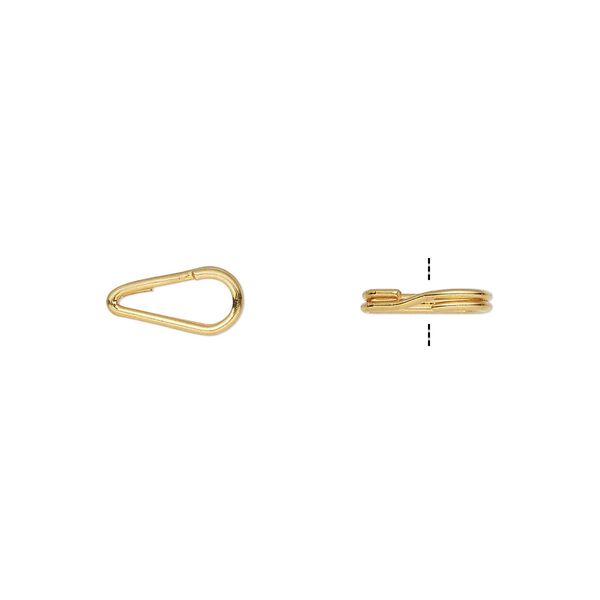 Split ring, gold-plated steel, 10x5mm teardrop with 7.5x3mm hole. Sold per pkg of 10. image number 0