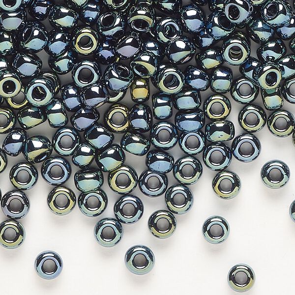 Seed bead, Miyuki, glass, pkg/250g, #6 rocaille, opaque iris gunmetal (RR-456). image number 0