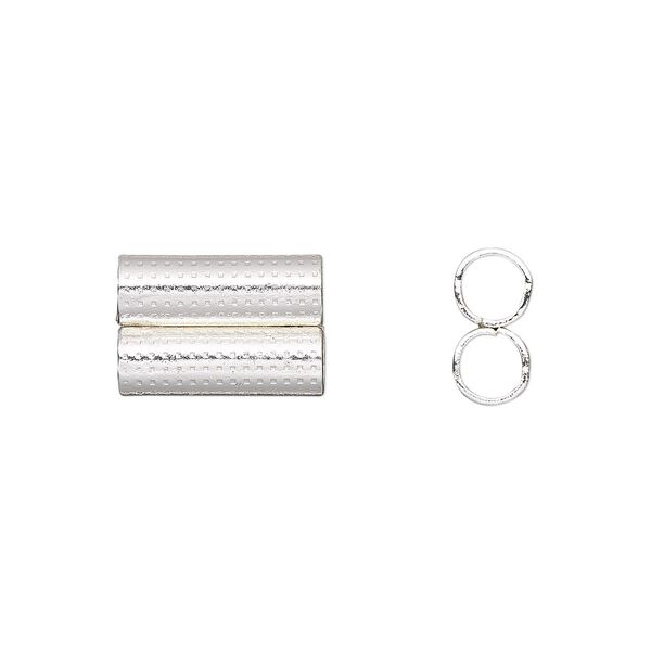 Bead, silver-finished steel, 15.5x10mm double tube with dot pattern. Sold per pkg of 10. image number 0