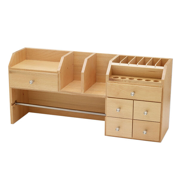 Organizer, beechwood / nickel finish brass, 18 x 5-1/2 x 8-1/4 inches with 11-1/2 x1/4 inch stainless steel rod. Sold individually. image number 1
