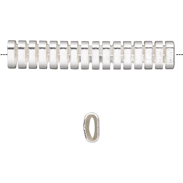 Bead, silver-finished brass, 41.5x7mm cutout oval tube. Sold per pkg of 4. image number 0