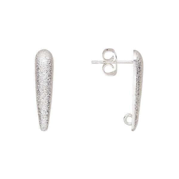 Earstud, silver-plated brass, 20x4.5mm half-dome long stardust teardrop with hidden open loop. Sold per pkg of 5 pairs. image number 0