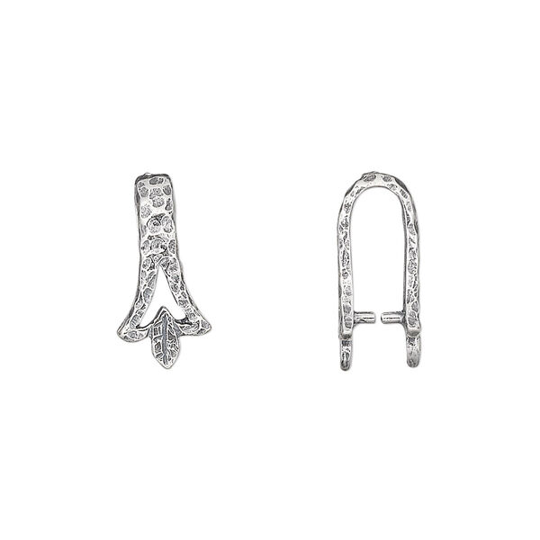 Bail, JBB Findings, ice-pick, antiqued sterling silver, 15x7mm leaf, 9mm grip length. Sold individually. image number 0