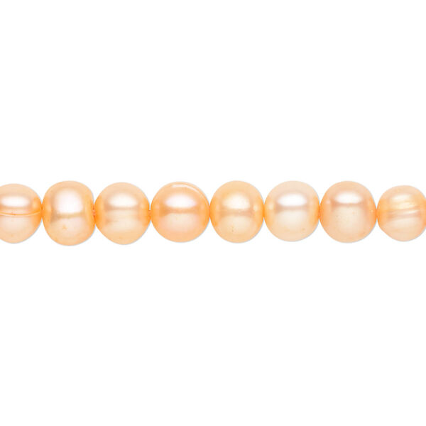 Pearl, cultured freshwater (dyed), orange, 5-7mm semi-round, B grade, Mohs hardness 2-1/2 to 4. Sold per 15-inch strand. image number 0