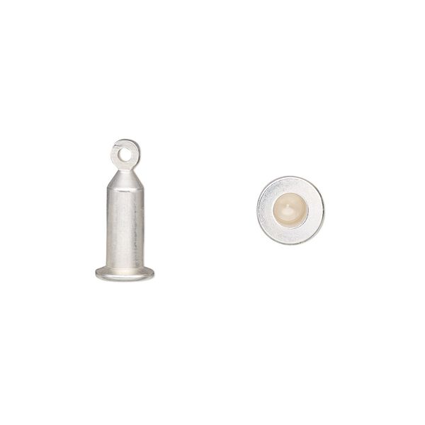 Bead pin, silver-plated brass, 11x6mm with 8x4mm tube and 6.1mm round head with loop, fits beads with 4.2-6mm hole. Sold per pkg of 4. image number 0