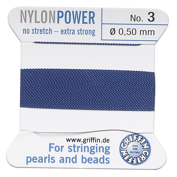 Thread, Griffin, nylon, blue, size #3. Sold per 2-meter card (approximately 78 inches). image number 0