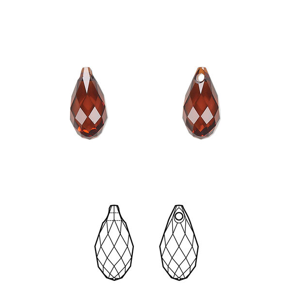 Briolette 2pk smoked amber, Crystal Passions® 11x5.5mm pendant drop 6010 image number 0