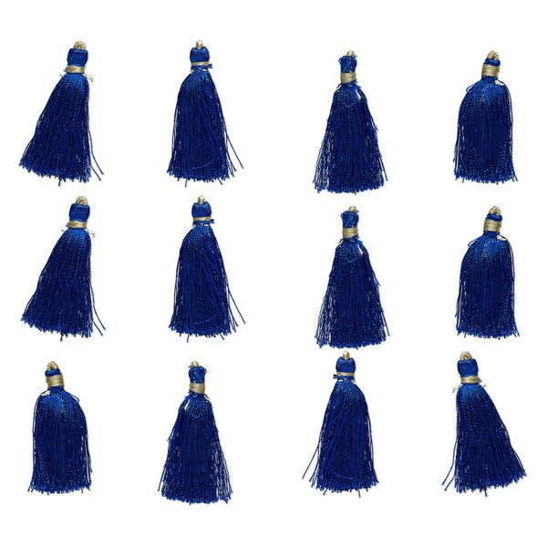 Tassel, silk (imitation) and gold-finished copper, blue, 1-3/4 to 2 inches. Sold per pkg of 12. image number 0