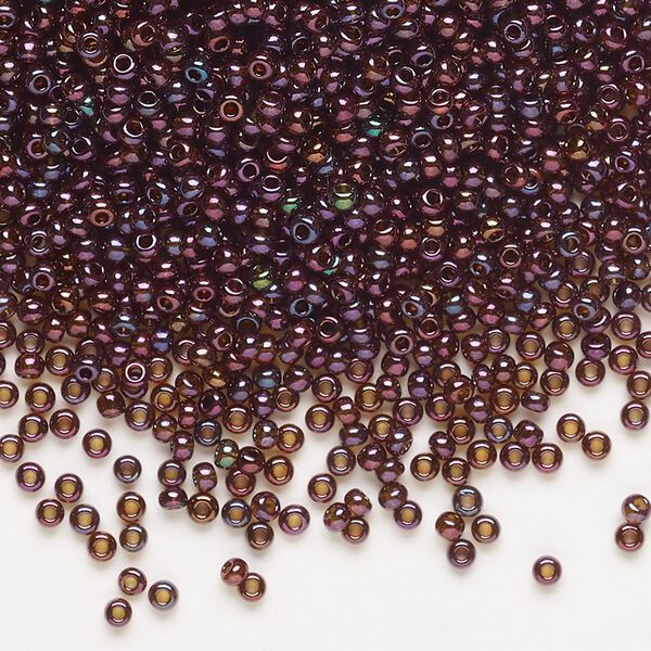 Seed bead, Preciosa Ornela Czech glass, pkg/50g, #11 rocaille, opaque bronze red iris dark topaz, (19195). image number 0
