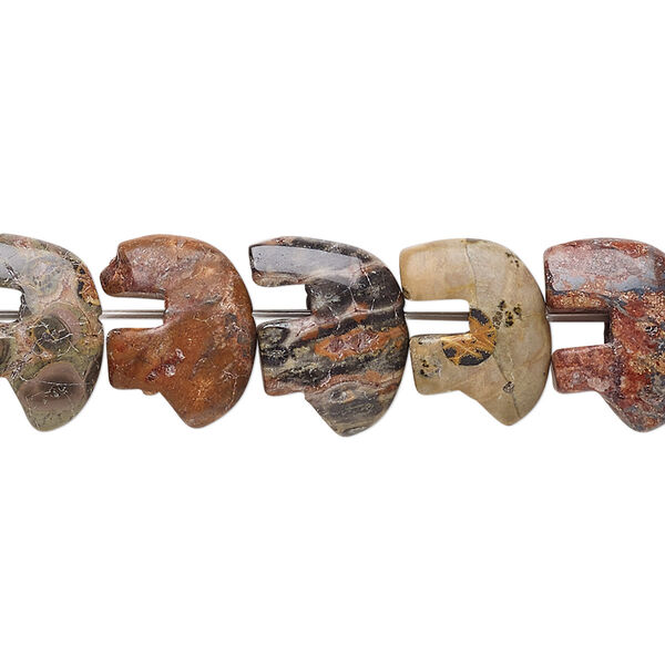 Leopardskin jasper 1pkg1, zuni-style bear bead natural 8 inch 13x10mm image number 0