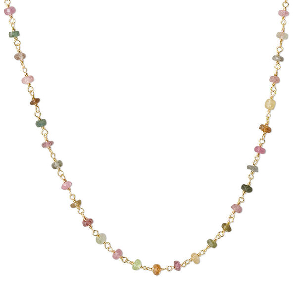 Necklace, multi-tourmaline (natural) and gold-finished sterling silver, 3.5-4mm hand-cut faceted rondelle, 18 inches with S-hook clasp. Sold individually. image number 0