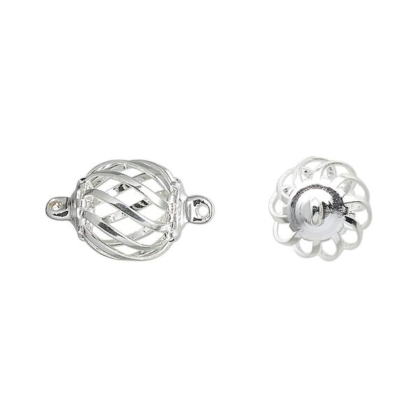 Link, silver-plated brass and steel, 12x11mm oval cage. Sold per pkg of 20. image number 0
