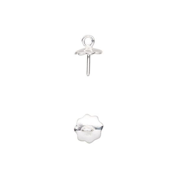 Cup, sterling silver, 8x7mm with 7mm cup and 6mm peg, fits 10-14mm round bead. Sold per pkg of 2. image number 0