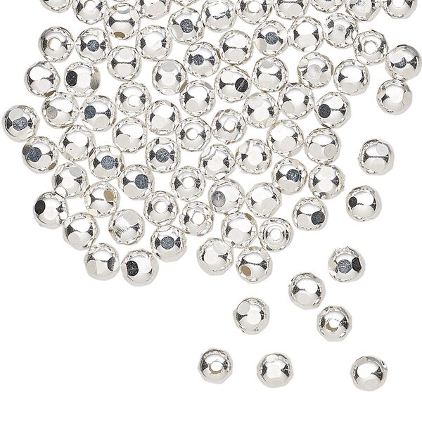 Bead, sterling silver, 4mm hexagon. Sold per pkg of 100. image number 0